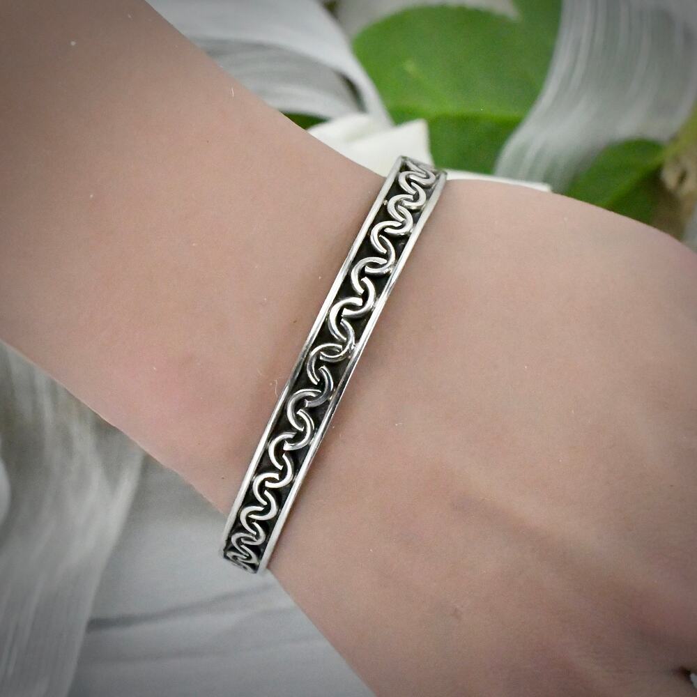 Vintage Eagle 3 Taxco FTH Sterling 925 Bangle Bracelet 8" Eagle 3 Geometric